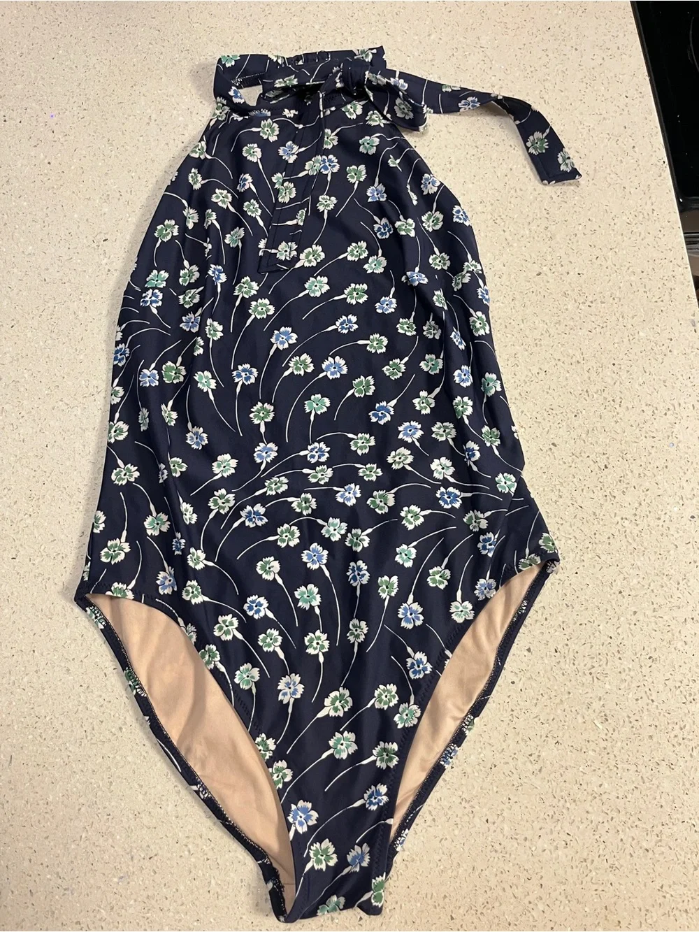 J.Crew Halter Bow One-Piece Swimsuit in Navy Daisy Print Size 12